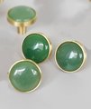 Round polished apple green jade drawer handle/Green stone and gold brass cabinet pull/Leaf green gemstone door knob/Green stone hardware