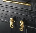 Shiny gold sea horse cabinet pull/Brass seahorse door handle/seaside drawer pull/gold furniture hardware/upcycling door knob/beach decor