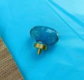 Grey oval crystal and brass cabinet pull/Retro cool grey egg shape crystal drawer knob/mid century style smooth polished crystal door handle