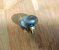 Grey oval crystal and brass cabinet pull/Retro cool grey egg shape crystal drawer knob/mid century style smooth polished crystal door handle
