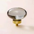 Grey oval crystal and brass cabinet pull/Retro cool grey egg shape crystal drawer knob/mid century style smooth polished crystal door handle