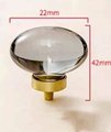 Grey oval crystal and brass cabinet pull/Retro cool grey egg shape crystal drawer knob/mid century style smooth polished crystal door handle