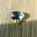 Grey oval crystal and brass cabinet pull/Retro cool grey egg shape crystal drawer knob/mid century style smooth polished crystal door handle
