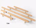 Smooth light wood and brass cabinet bar handle/Ash, Beech or Oak drawer pull/Wooden furniture hardware/Light wood and gold brass door handle