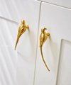 Small solid brass parrot cabinet pull/Gold bird shaped door handle/Parakeet bird design drawer pull/Unique gold brass furniture hardware