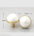 Big faux pearl and gold brass drawer pull/Pearly cabinet handle/white pearl drawer knob/round white pearl door handle/brass and pearl handle
