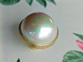 Big faux pearl and gold brass drawer pull/Pearly cabinet handle/white pearl drawer knob/round white pearl door handle/brass and pearl handle