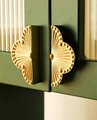 Ornate shiny gold brass cabinet pull/Clover shaped drawer pull/Semi circle door handle/ furniture hardware/kitchen handles/home improvement