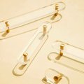 Clear lucite and brass bar shaped cabinet handle/Clear acrylic resin and gold brass drawer pull/Transparent lucite and brass door handle