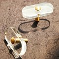 Clear lucite and brass bar shaped cabinet handle/Clear acrylic resin and gold brass drawer pull/Transparent lucite and brass door handle