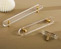 Clear lucite and brass bar shaped cabinet handle/Clear acrylic resin and gold brass drawer pull/Transparent lucite and brass door handle