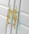 A pair of gold flower blossom drawer handles/2 gold brass branch and flower design cabinet pulls/Flower shaped wardrobe door handles