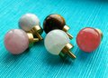 Semi precious stone ball drawer knob/Crystal drawer pull/Round gemstone cabinet handle/Crystal and brass door knob/Quartz crystal handle