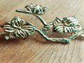 A pair of gold flower blossom drawer handles/2 gold brass branch and flower design cabinet pulls/Flower shaped wardrobe door handles