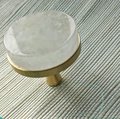 Round white quartz crystal and brass drawer pull/large gemstone cabinet handle/white crystal and brass door handle/Gemstone hardware