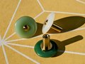 Round green or white resin and brass drawer handle/Green or white cabinet pull/Round brass and green resin door knob/Green drawer knob/MCM