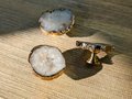 White quartz crystal slice drawer pull/Raw crystal cabinet handle/Crystal furniture hardware/Crystal and brass cabinet pull/Geode door knob