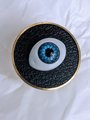 Unique glass eye drawer pull/Eyeball drawer handle/Glass eye drawer knob/Black leather and glass eye door handle/Quirky door knob