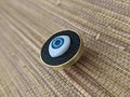 Unique glass eye drawer pull/Eyeball drawer handle/Glass eye drawer knob/Black leather and glass eye door handle/Quirky door knob