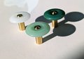 Round green or white resin and brass drawer handle/Green or white cabinet pull/Round brass and green resin door knob/Green drawer knob/MCM