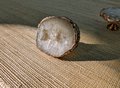 White quartz crystal slice drawer pull/Raw crystal cabinet handle/Crystal furniture hardware/Crystal and brass cabinet pull/Geode door knob