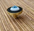 Unique glass eye drawer pull/Eyeball drawer handle/Glass eye drawer knob/Black leather and glass eye door handle/Quirky door knob