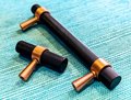 Knurled matte black and rose gold cabinet handle/copper and black drawer pull/rose gold furniture hardware/black and rose gold door handle