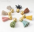 Gold brass and leather tassel drawer handle/Brass and leather tassel cabinet pull/Colourful leather and brass door handle/Leather hardware