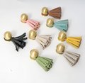 Gold brass and leather tassel drawer handle/Brass and leather tassel cabinet pull/Colourful leather and brass door handle/Leather hardware