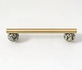 Silky matte gold brass bar handle resting on semi precious stone balls/colourful cabinet handle/stone furniture hardware/crystal drawer pull