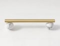 Silky matte gold brass bar handle resting on semi precious stone balls/colourful cabinet handle/stone furniture hardware/crystal drawer pull