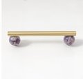Silky matte gold brass bar handle resting on semi precious stone balls/colourful cabinet handle/stone furniture hardware/crystal drawer pull