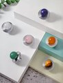 Round colourful semi precious stone ball and brass drawer pull/bright gemstone cabinet handle/Retro style door knob/mcm brass drawer handle