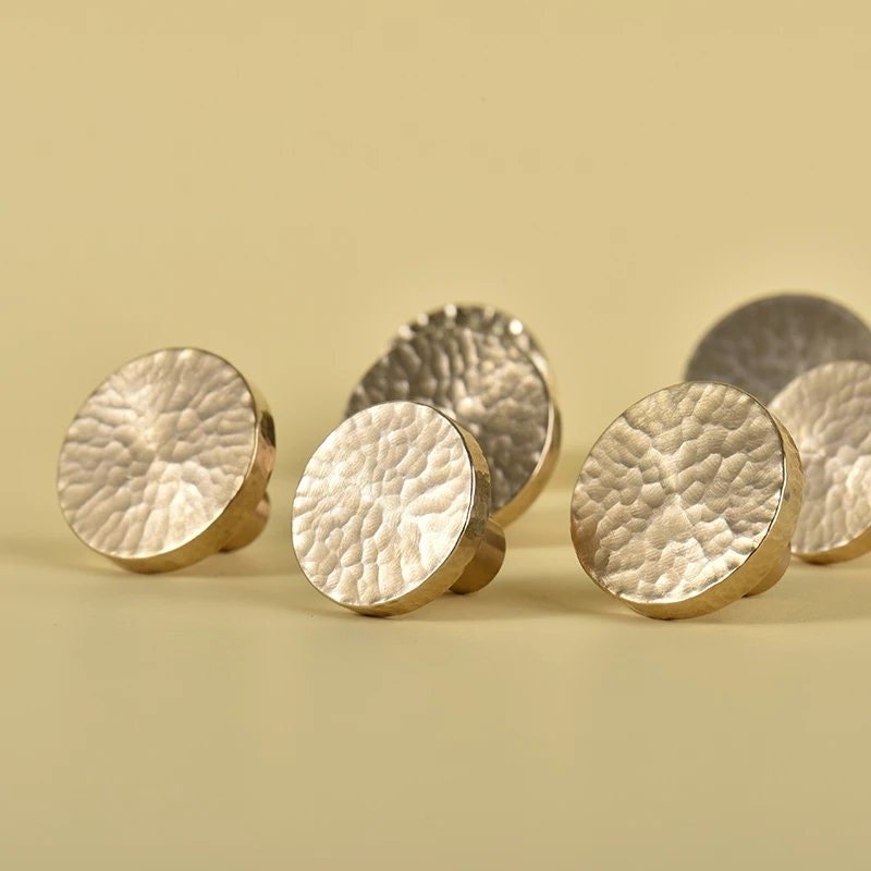 Classic round hammered brass drawer handle/Gold brass cabinet handle/Textured metal furniture hardware/Gold drawer knob/Gold Cabinet pull