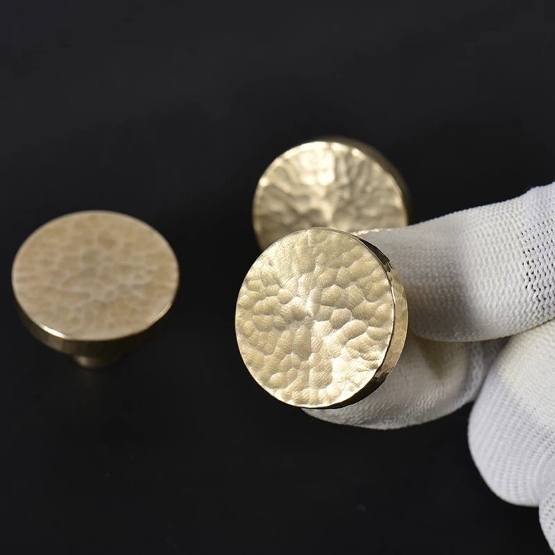 Classic round hammered brass drawer handle/Gold brass cabinet handle/Textured metal furniture hardware/Gold drawer knob/Gold Cabinet pull