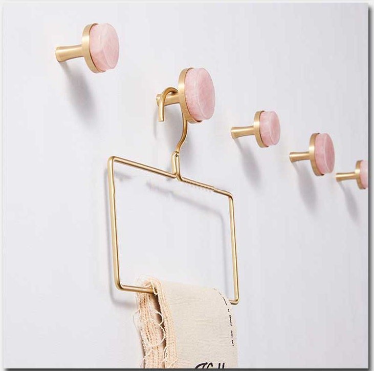 Round rose quartz crystal and brass drawer pull/large gemstone cabinet handle/pink crystal and brass door handle/Semi precious stone handle
