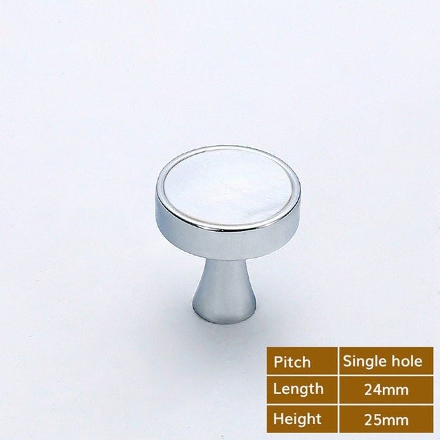 Round bright white mother of pearl and silver drawer handle/White pearl and shiny silver cabinet handle/Pearl shell and silver door knob