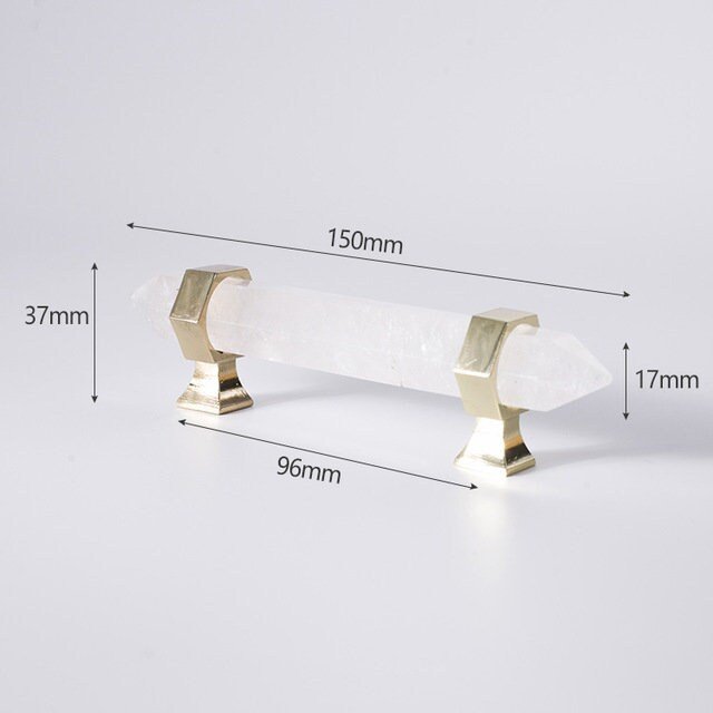 Luxury hexagonal white quartz crystal cabinet bar handle with gold or silver fixings/gemstone drawer pull/semi precious stone door handle