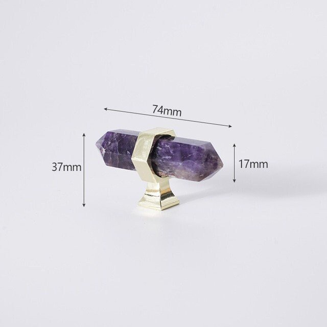 Luxury hexagonal purple amethyst crystal bar handle with gold brass fixings/Purple gemstone drawer pull/stone hardware/Amethyst door handle