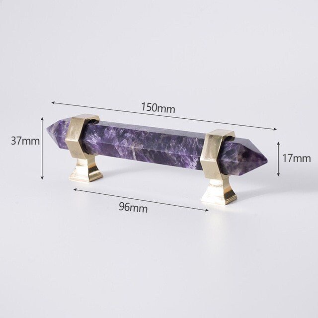 Luxury hexagonal purple amethyst crystal bar handle with gold brass fixings/Purple gemstone drawer pull/stone hardware/Amethyst door handle