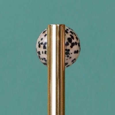 Shiny gold brass bar handle resting on semi precious stone balls/colourful cabinet handle/stone furniture hardware/crystal drawer pull