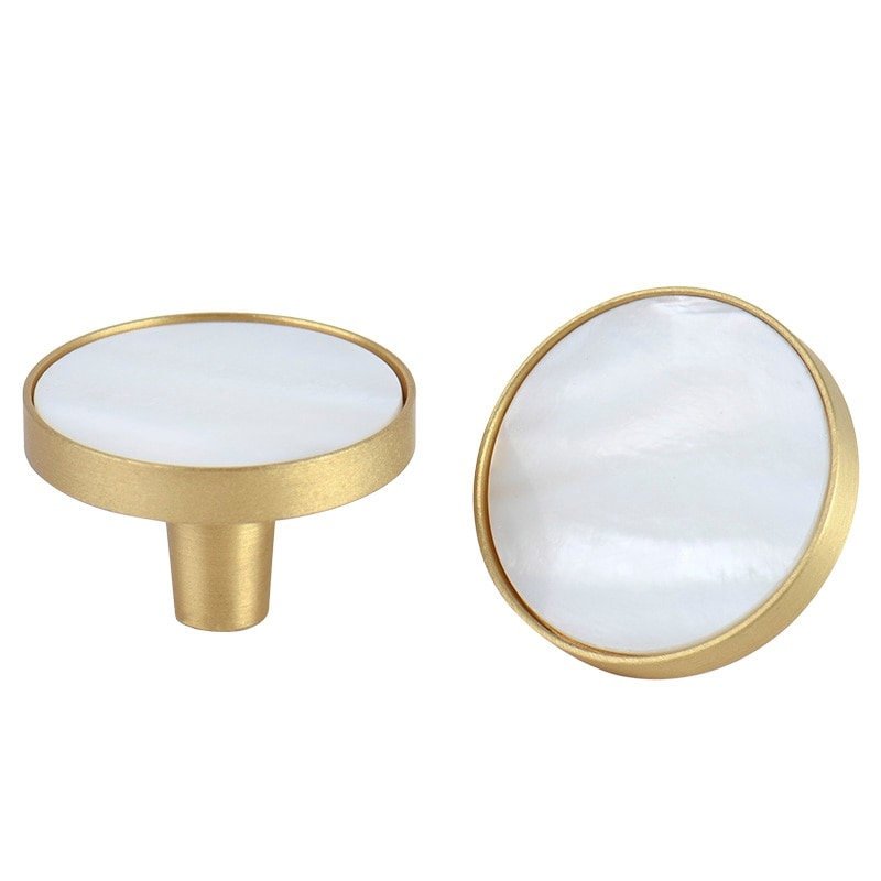 Brass mother of pearl drawer pull/White pearl cabinet pull/White shell drawer handle/Furniture hardware/Pearl door knob/Shell door handle