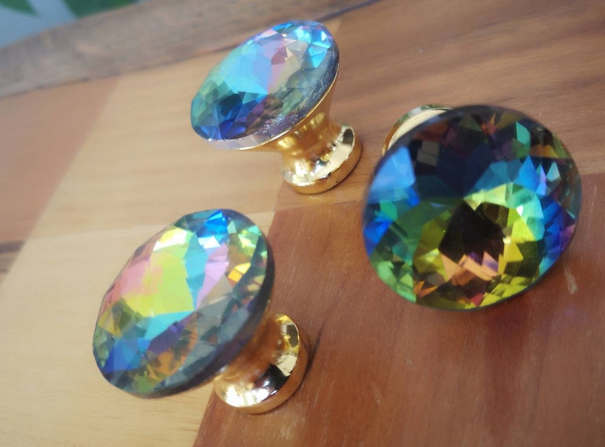 Sparkly rainbow crystal and gold cabinet pull/Glittery crystal door handle/Rainbow crystal drawer knob/ Furniture hardware/nursery decor