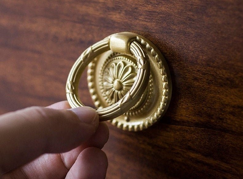 Regency style gold brass ring cabinet Pull/antique style door handle/ornate door knob/gold furniture hardware/decorative gold drawer pull
