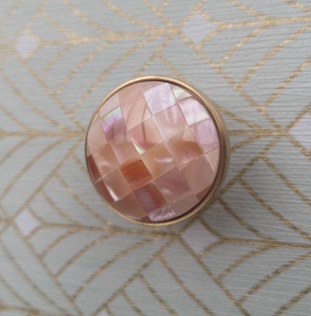 Checked pink mother of pearl drawer pull/pink pearl cabinet handle/pearl furniture hardware/pink shell cabinet pull/gold pearl door knob