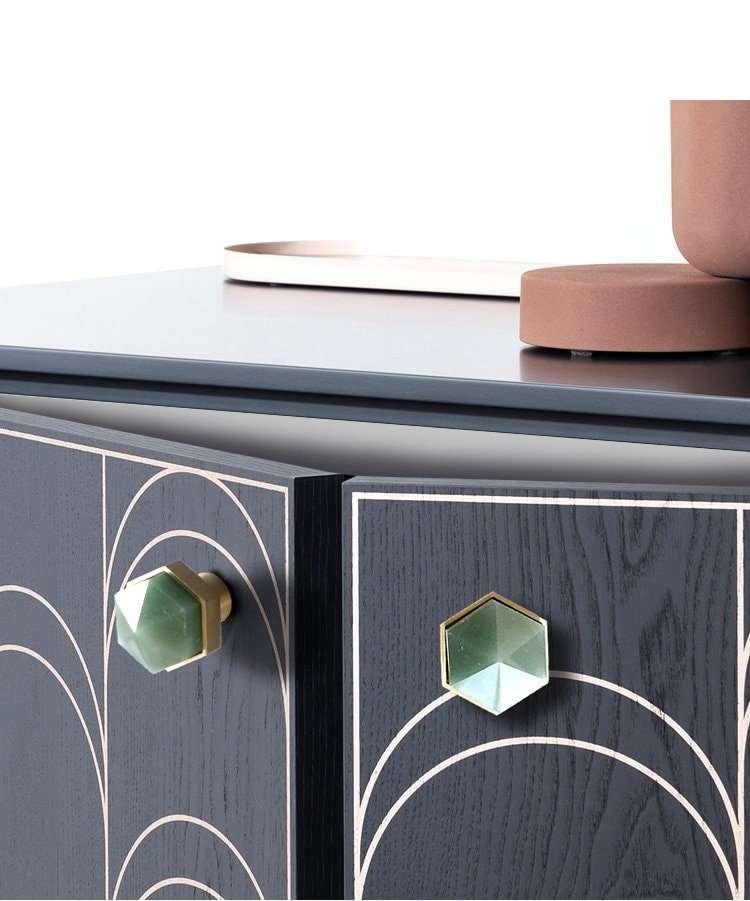 Green jade hexagonal shaped drawer pull/Green semi precious stone and brass cabinet handle/Geometric door knob/stone furniture hardware