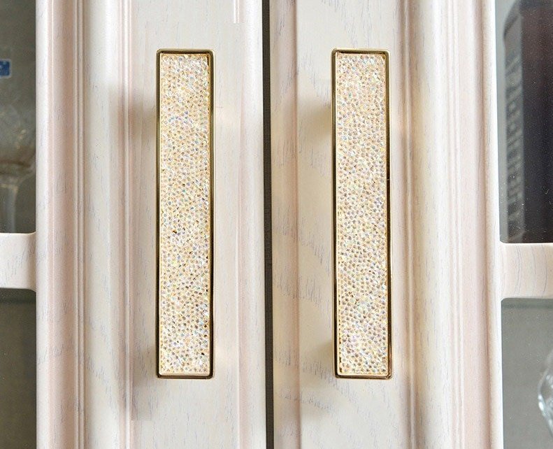 Gold iridescent rainbow crystal cabinet handle/Glittery angel aura quartz drawer pull/crystal furniture hardware/shiny gemstone door handle