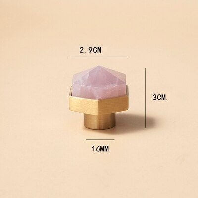 Luxury gold and rose pink quartz crystal hexagonal bar pull/gemstone drawer pull/crystal cabinet handle/gold door handle/hexagonal knob