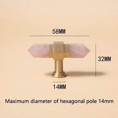 Luxury gold and rose pink quartz crystal hexagonal bar pull/gemstone drawer pull/crystal cabinet handle/gold door handle/hexagonal knob