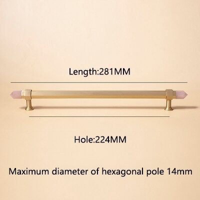 Luxury gold and rose pink quartz crystal hexagonal bar pull/gemstone drawer pull/crystal cabinet handle/gold door handle/hexagonal knob